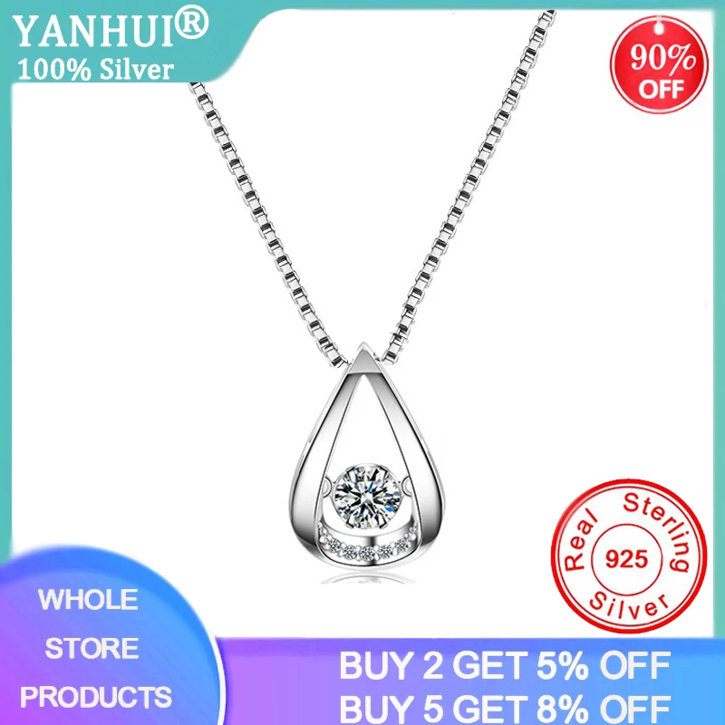 YANHUI 925 Sterling Silver Women's Fashion New Jewelry High Quality Crystal Zircon Retro Simple Pendant Necklace Long 40/45CM