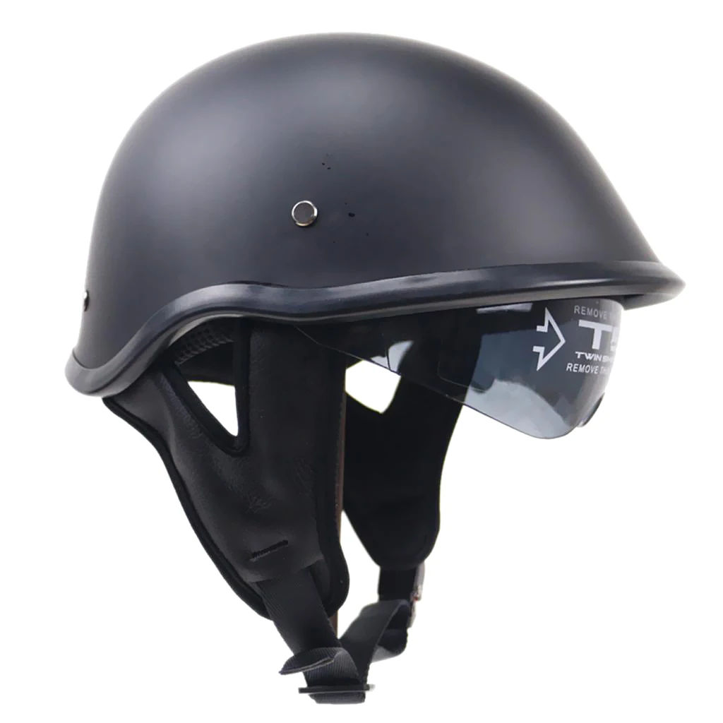 Half 1/2 Open Face Helmet Motorcycle DOT Drop Down Sun Visor Flat Black