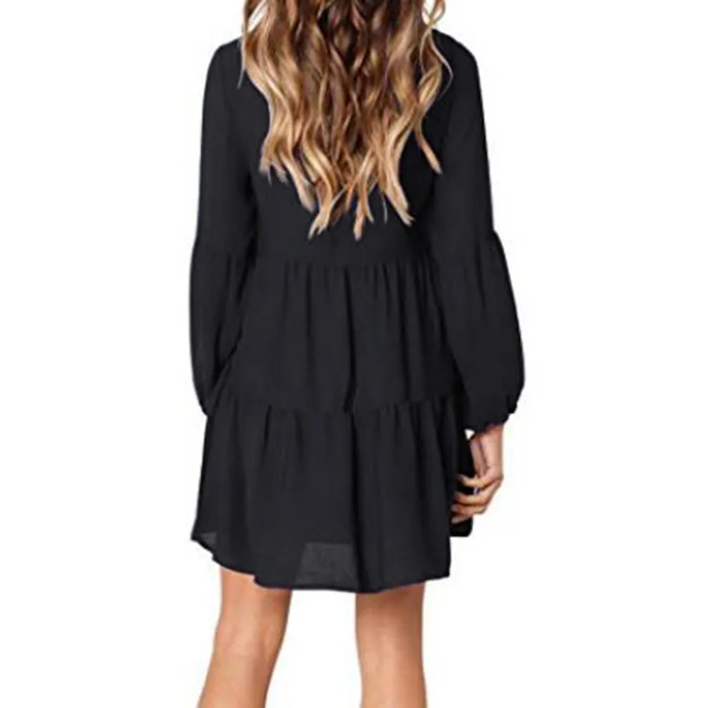 Модные женские черные платья прочный фонарь с длинным рукавом v-образным вырезом ДРАПИРОВАННОЕ до колена женское платье с длинным рукавом Robe Hiver Femme