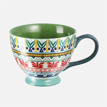

American large-capacity mug hand-painted retro pattern breakfast cup office water cup cup couple cup water cup coffee cup