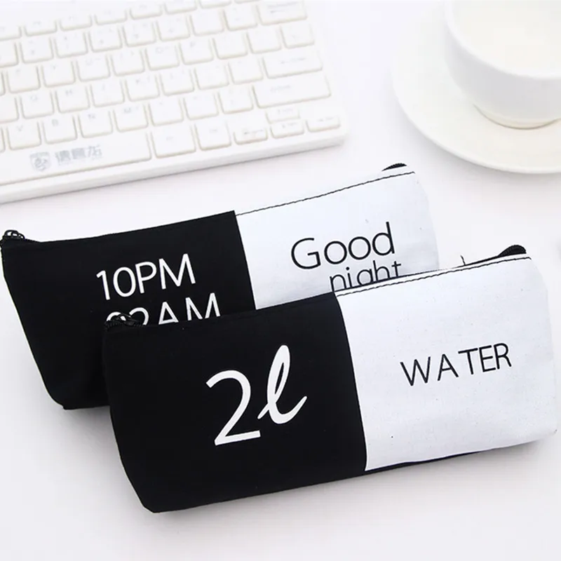 

Kawaii Black White Word Canvas Pencilcase estuche escolar Chancery Cute Pencil case School etui trousse scolaire 04944