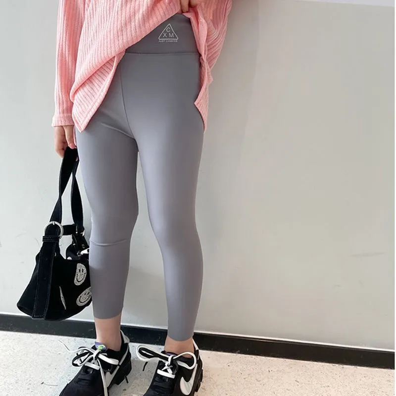 

Kids Girls Solid Leggings 2021 New Arrival Children Skinny Pants Dance Clothes Cropped Trousers Gray White Pink Black Leggings