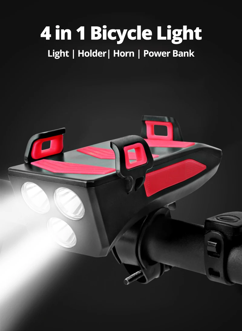 USB Rechargeable LED MTB Bicycle Headlight Bike Horn Handlebar Phone HolderUK 