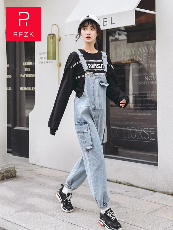 

RFZK 2020 plus size jeans woman jeans suspended Jeansuits Wide Leg cowboy Rompers Big Size hip hop Suspenders Drop Crotch jeans