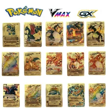 

2021 Newest Pokemon Flash Metal Fire-breathing Dragon Gx Vmax V EX Metal Rare Card Pikachu Game Battle Collection Card Gift