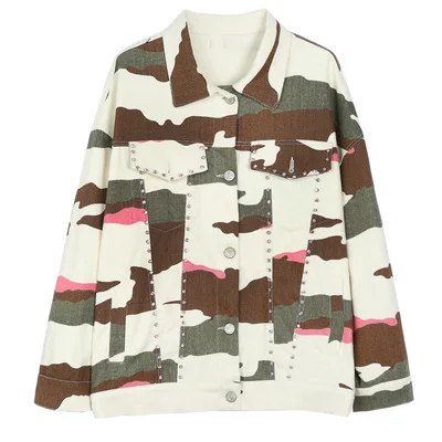 Camouflage Осенние модные камуфляжные куртки с отделкой бисером женские джинсовые куртки с пайетками - Цвет: Camouflage