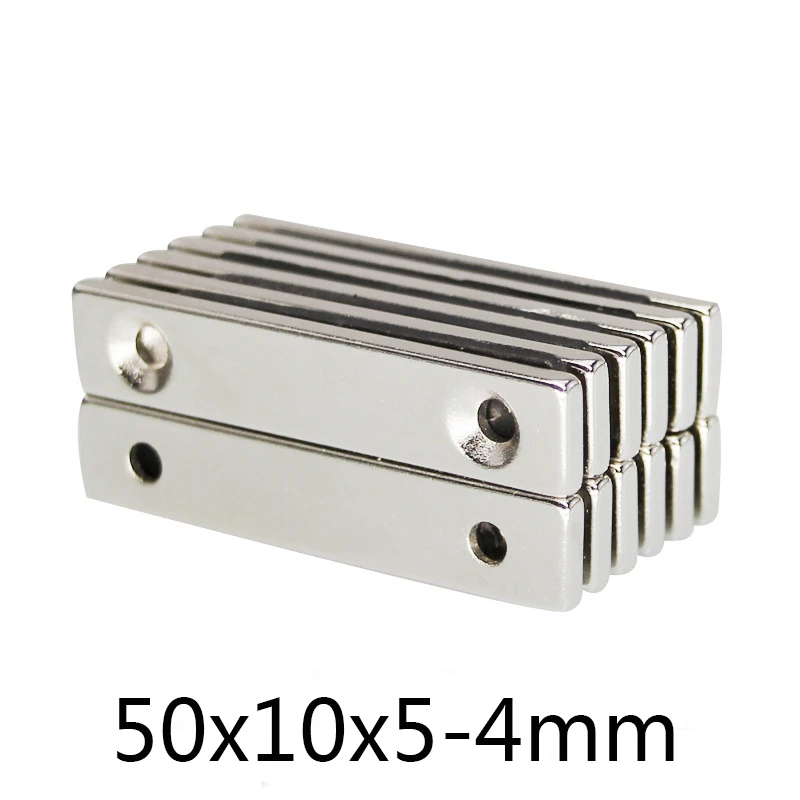 20/30/50PCS 50x10x5-4 Big Strong Sheet Rare Earth Magnet 2 holes 4mm Block Magnets 50x10x5 Powerful Magnetic 50*10*5-4 mm | Обустройство