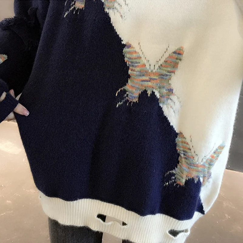 Pullover Women's Sweater Fashion Knitted Embroidered Sweater Autumn Winter Oversized Woman Sweaters