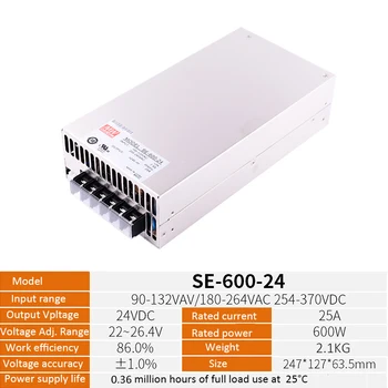 

MEAN WELL SE-600 Series 600W Switching Power Supply Single Output 24V 25A 600W Meanwell SMPS Built In DC Fan