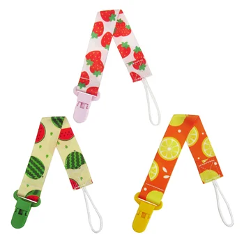 

3pcs Printing Baby Pacifier Strap Clip Baby Pacifier Chain Soother Teething Toy Strap Band Holder For Toddlers Baby (Strawberrie