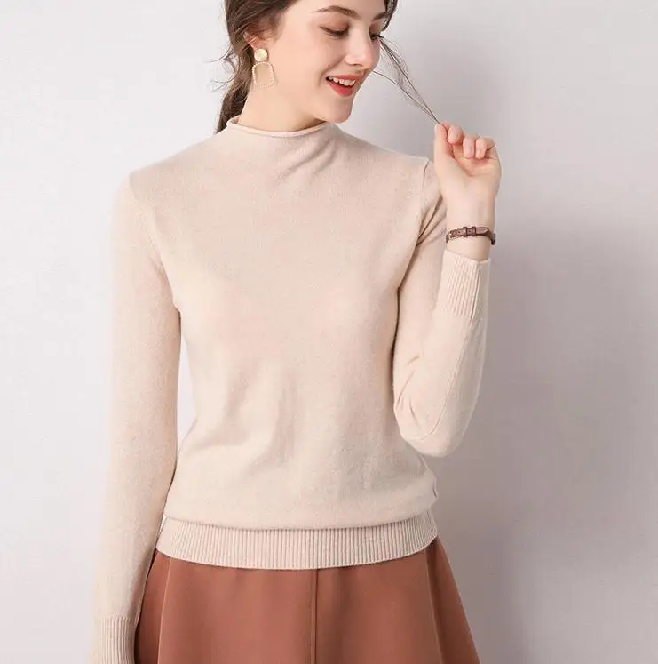 Высококачественные шерстяные трикотажные свитера для женщин 7 цветов новые модные мягкие Пуловеры женские джемперы - Color: Beige