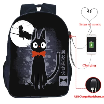 

Cute Boys Girls Kiki's Delivery Service USB Charge Backpack Teens Schoolbag Student Bookbag Kids Daily USB Cartoon Rucksack Gift