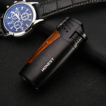 

New Powerful Three Nozzles 3 Blue Fire Jet Lighter Torch Turbo Lighter Pen Spray Gun Windproof Metal Cigar Lighter 1300 C NO GAS
