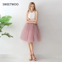 6 camadas 65cm preto saia plissada sexy midi tule saia de cintura alta forro completo adulto tutu estilo coreano mulheres jupe femme faldas