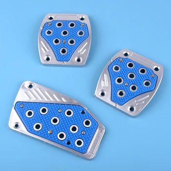 

DWCX 3Pcs Non-Slip Blue Chrome Car Brake Clutch Accelerator Gas Pedal Pad Cover Manual Transmission