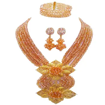 

champagne gold african jewelry set nigerian wedding set jewelry 6CHL