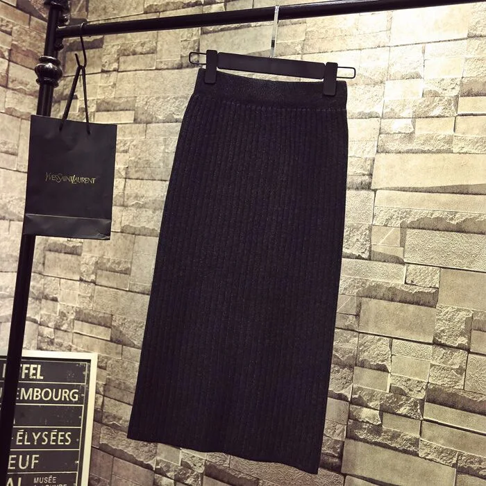 

Official Website Figure 2019 Autumn And Winter Knitted Skirt Women's Mid-length Sweater Slit Skirt Fashion