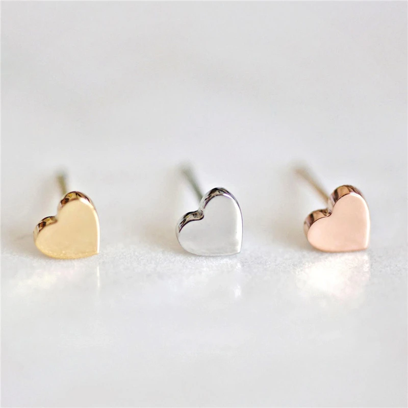 Минималистичные серьги-гвоздики в форме сердца из нержавеющей стали, маленькие серьги для помолвки, серьги-гвоздики золотого и серебряного цвета, милый подарок