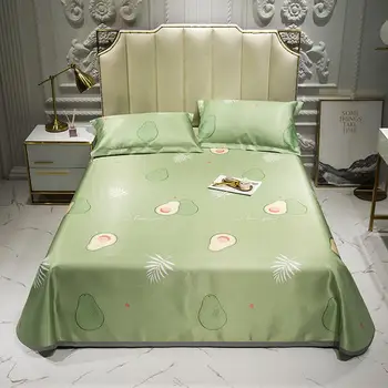 

Avocado Pattern Flat Sheet Ice Cotton Fabric Bed Sheet Full Cover Cold Feeling Sheets Summer 2/3 Pcs Bedding Set Pillowcase