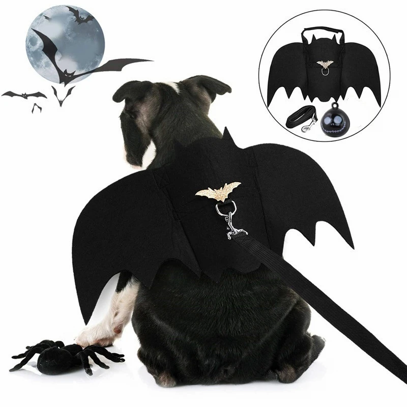 Funny Dog Cat Costume Bat Wing Cosplay Prop Halloween Bat Fancy Dress Costume Christmas Party Decoration with white bell