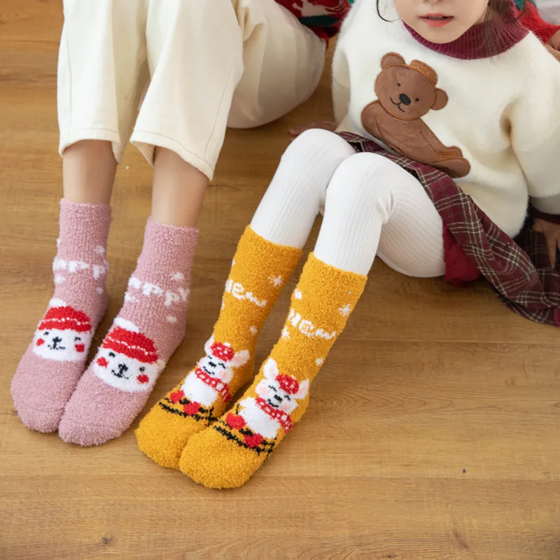 

Women's Sox Coral Fleece Socks Half Fleece Woman Socks Christmas Socks Thick Warm Couple Socks Cute Cartoon Winter Snow Socks