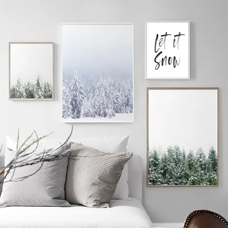 Плакат на холсте с изображением снежного оленя и дерева, настенная живопись, настенные картины для гостиной, Современный домашний декор, Рождественское украшение, живопись