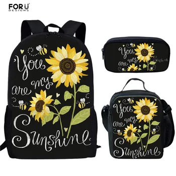

FORUDESIGNS Children School Bags 3 PCS/Set Fashion 3D Sunflower Casual Kids Book Shoulder Bags Bookbags Backpack Mochila Escolar
