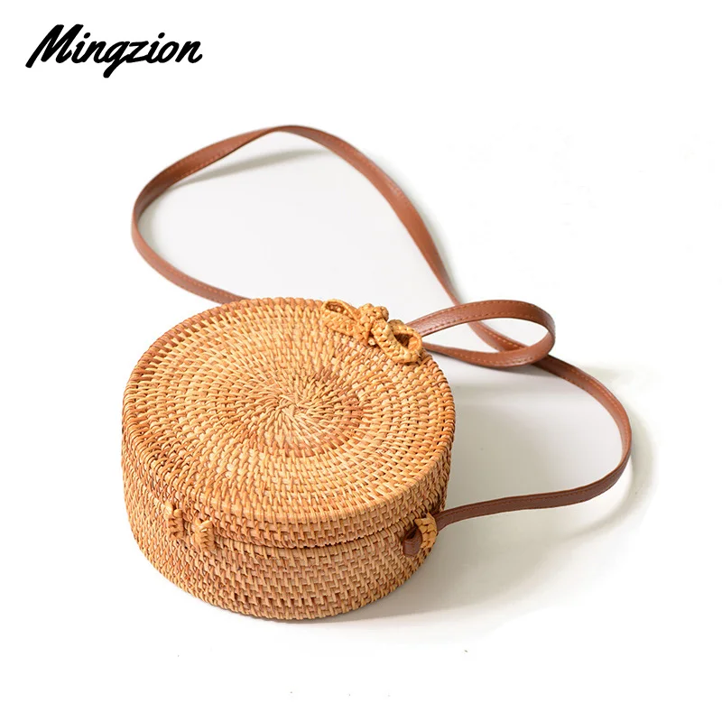 Mingzion, круглая соломенная летняя сумка из ротанга, женская сумка ручной работы, пляжная сумка через плечо, сумка, круглая богемная школьная сумка для леди