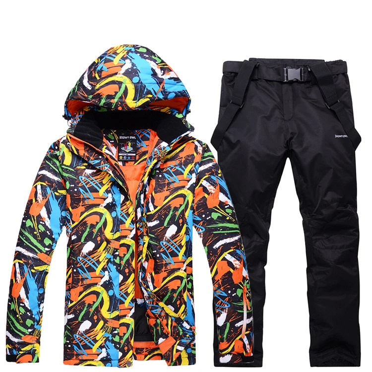 Colorful Men's Ski Suit Men's Winter Outdoor Veneer Waterproof Warm Thick Breathable Sports Suit Skiing Jacket And Pants 2pcs
