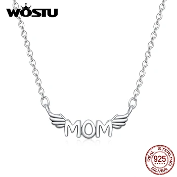 

WOSTU MOM Mother Necklace 925 Sterling Silver Long Chain Link Wings Necklace For Women Mother's Days Jewelry Best Gift CQN397