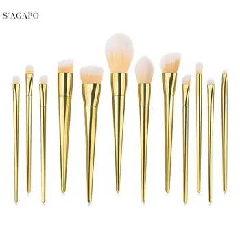 

S'AGAPO7/12pcs Rose Gold Makeup Brushes Set tool for Eyeshadow Eyebrow Fundation Powder Concealer Blush Long handle Makeup Brush