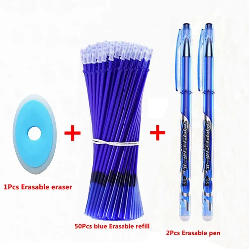 53Pcs blue set-J 53 шт./лот стираемая ручка, набор для заправки, моющаяся ручка, 0,5 мм, синие, черные чернила, стираемая ручка, стержень, школьные, офисные, канцелярские принадлежности - Цвет: 53Pcs blue set-J