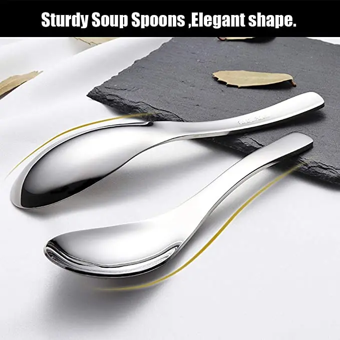 Stainless Steel Chinese Soup Spoons Home Kitchen Deepen Large Capacity Silver Mirror Polished Flatware for Rice Tableware | Дом и сад