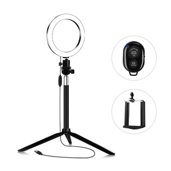 

Makeup Ring Light 14.5cm 3200K-5600K Bi-color Dimmable Beauty Light Set Ring Video Light 5W Equipped with Ball Head Phone Holder