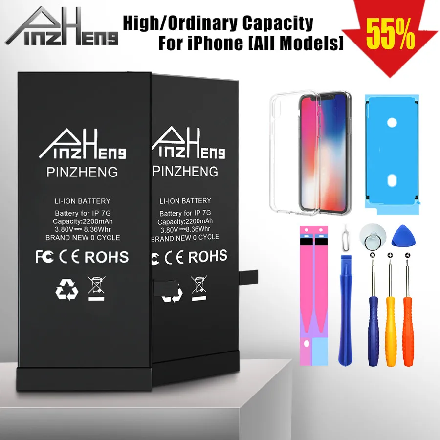 Аккумулятор для телефона PINZHENG iPhone 6S 6 7 8 Plus X сменный аккумулятор большой емкости 5