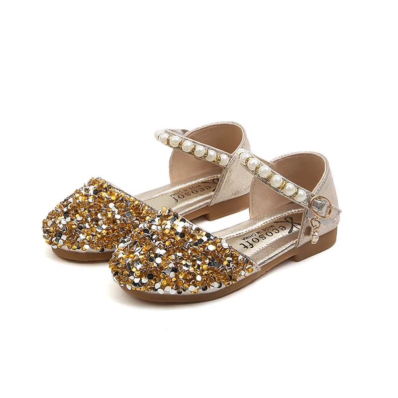New Children Flat Shoes Girl Princess Dance Kid Fashion Cute Crystal Pearl Sandals Toddler Infant Wedding Party Dress Shoe |