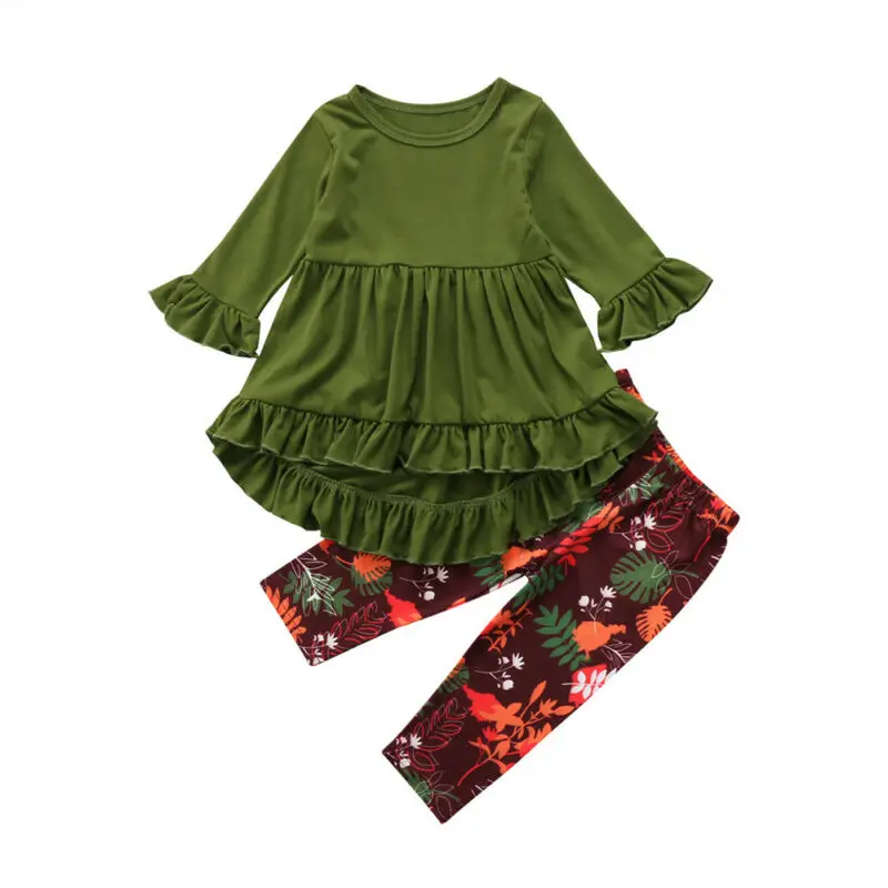 Эксклюзивная Одежда для маленьких девочек; платье; топы; штаны с цветочным рисунком; леггинсы; одежда; Детский комплект; 2-7T