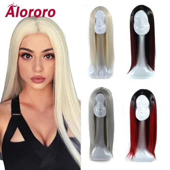 

Alororo New Style White Gray Long Straight Hair Wigs for Black Women And Wihte Lady Ombre Synthetic Hair Wig Free Shipping