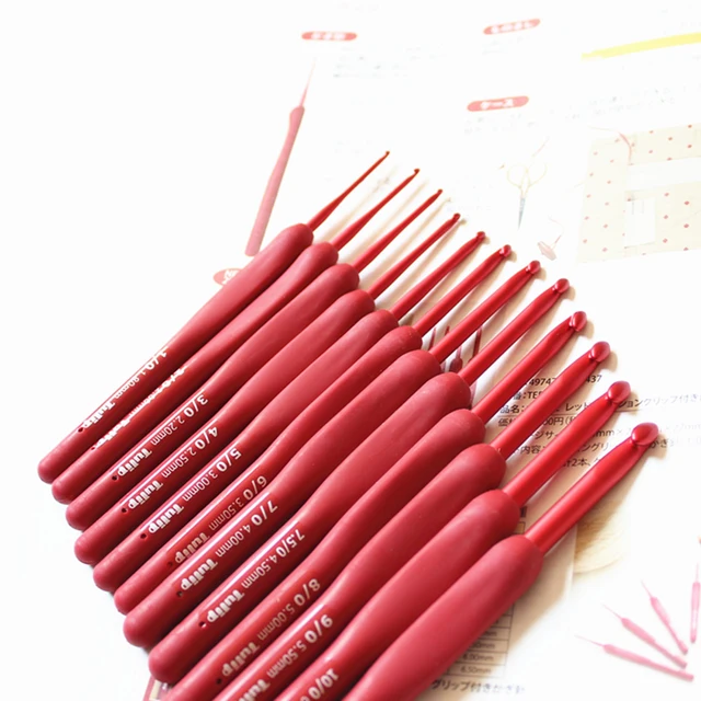 8pcs/set Japan Tulip ETIMO Red Crochet Hook 1.8-5mm Aluminum Resin Knitting  Needles Original Authentic Imported from Japan