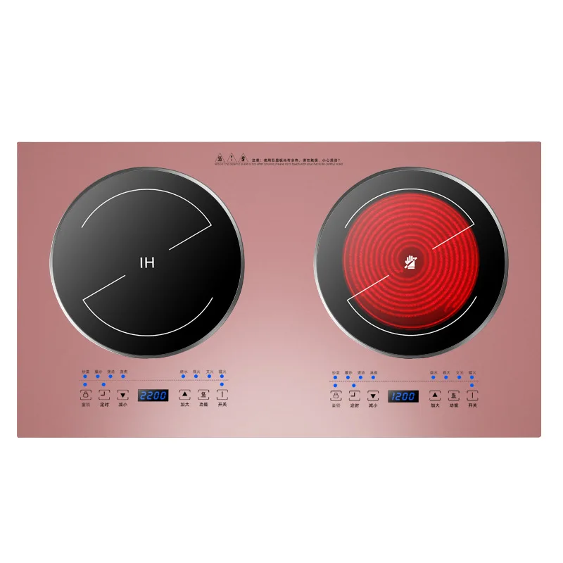 2200W Встроенный двойной печь индукции Плита дома интеллигентая(ый) двойной печь из нержавеющей стали, инкрустированные двойной глаз высокого Мощность