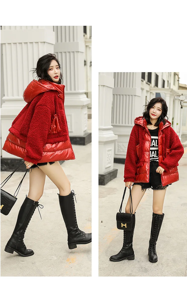 Lambs Wool Joint Short Bread Cotton Coat Winter New Style Korean-style Loose Fashion WOMEN'S Dress ke li rong Cotton-padded