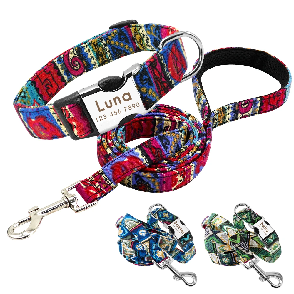Custom Dog Collar Leash Set Personalized Pet Tag Dog Collar Leash Set Personalized Pet