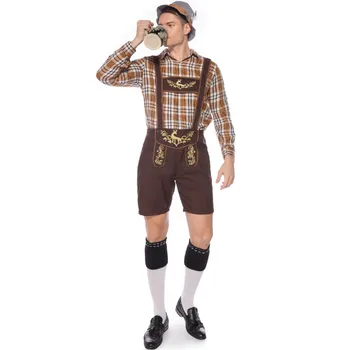 

Men Bavarian Oktoberfest Cosplay German Beer Festival Costume Adult Halloween Costumes Hat+Top+Suspender Pants Sets C75579AD