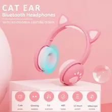 New LED Cat Ear Noise Cancelling Foldable Headphones Bluetooth 5 0 Young People Kids Headset With 3 5mm Plug With Mic