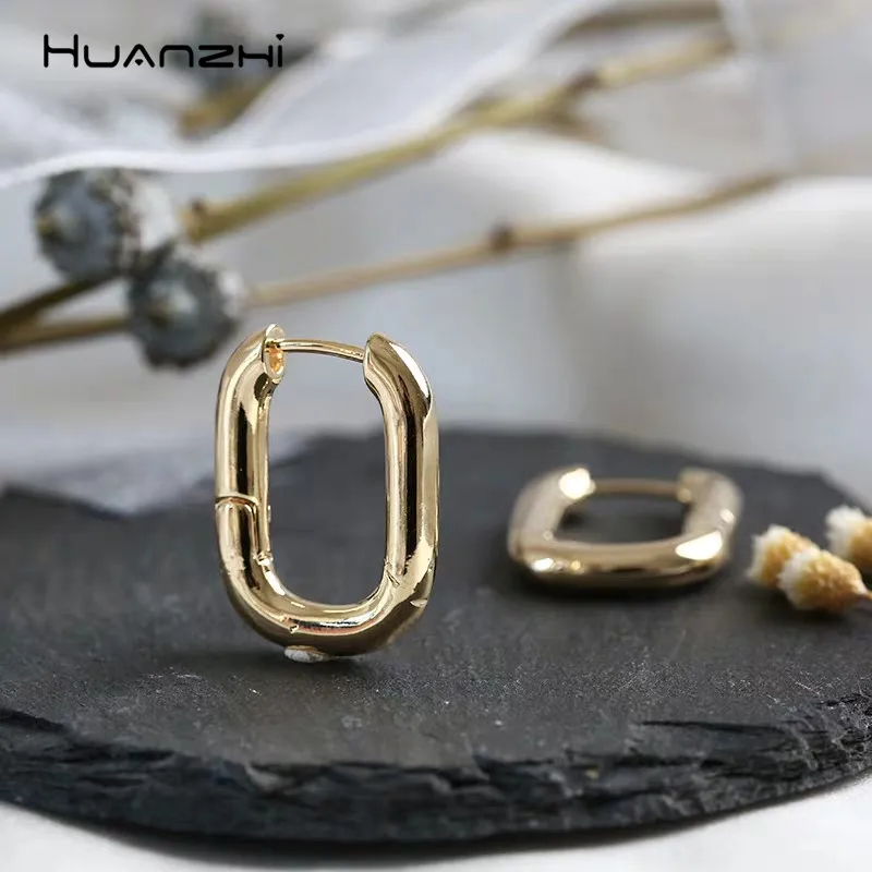 HUANZHI 2019 минималистский геометрический U Форма цепь золотая Цвет серьги кольца из
