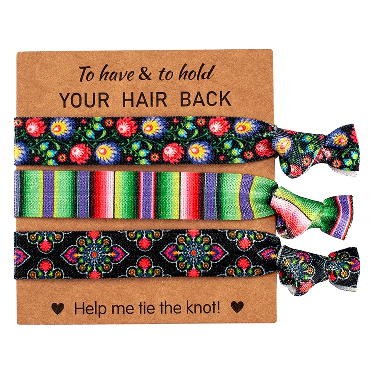 FOE Elastic Hair Bracelet Accessories knots-Mexico Pattern Printed Stripe Ponytail Tie Party Favor for Women Girls