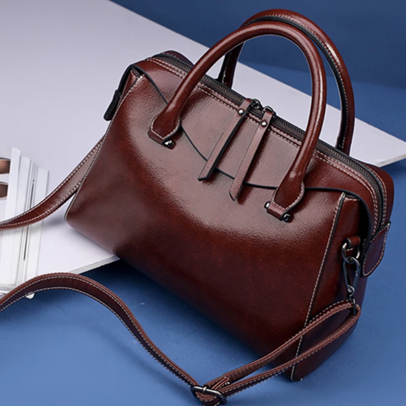 

2022 New Solid High Quality Genuine Leather Handbags Fashion Shoulder Messenger Bags Famous Designer Large Capacity Casual Totes