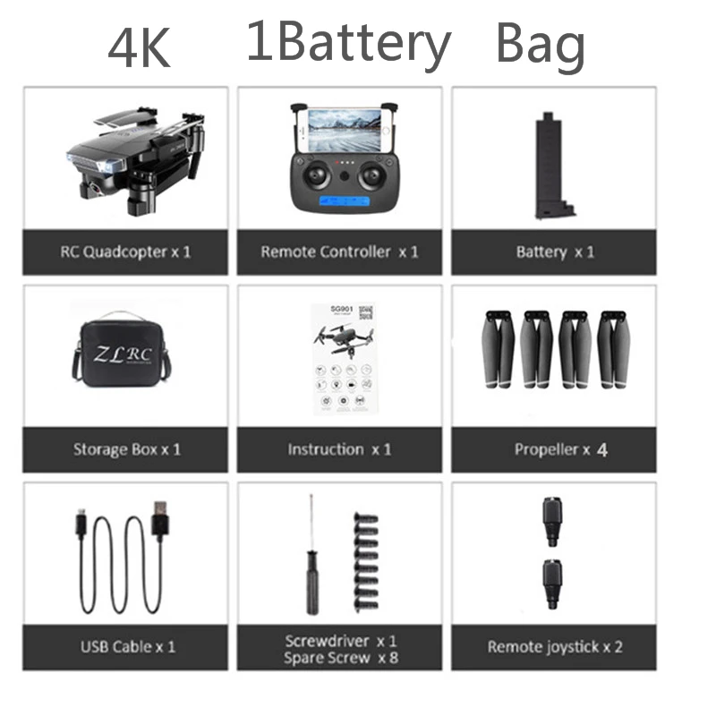4K 1B WIth Bag SG901 2,4G Wifi FPV RC Дрон с 1080P 4K двойной камерой HD 18 минут время полета мВ интерфейс следуем за мной жестов видео RC Квадрокоптер - Цвет: 4K 1B WIth Bag