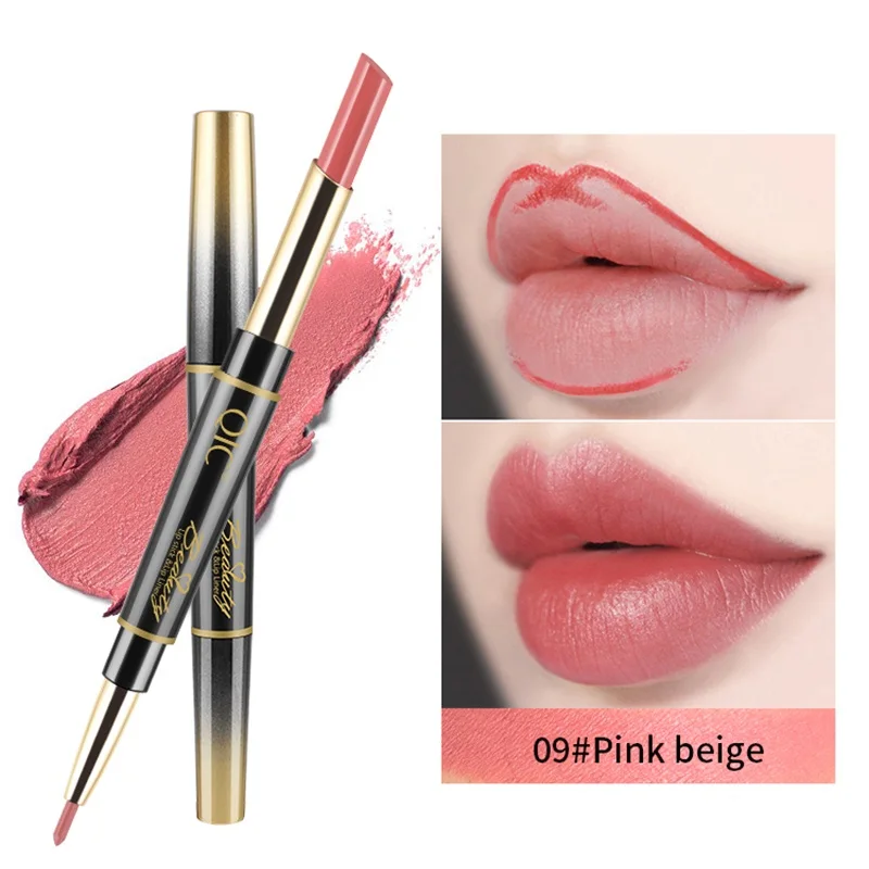 Matte Lipstick Long Lasting Lipsticks Makeup Wateproof Cosmetics Double Ended Red lipstick Lips Liner Pencil Easy to Wear - Цвет: 09