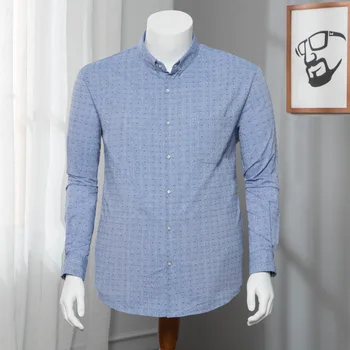 

Fat Middle Age Men Long Sleeve Shirt Autumn Joker Fang Collar Men's Wear Business Leisure Shirt